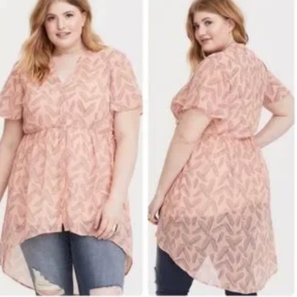 Torrid Lexie Babydoll Chiffon Tunic Blouse Top Feather Peach Sz 1X